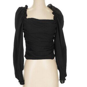 Astr Black Ruched Square-Neck Puff Sleeve Top